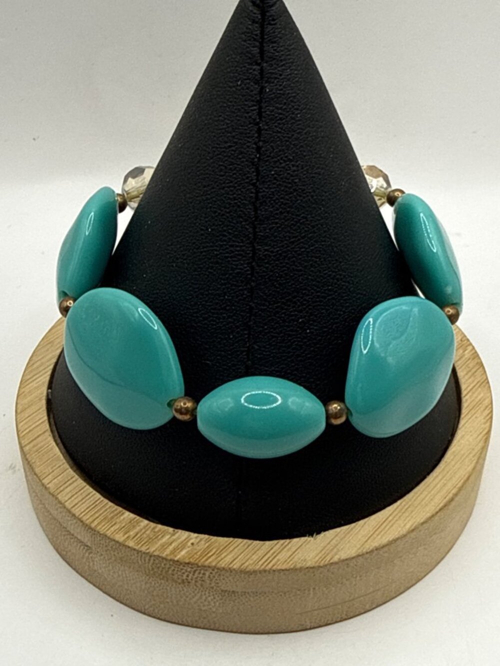 Chunky Turquoise Acrylic Bead Gold Bar Dangle Bracelet Boho Y2K Teal Statement
